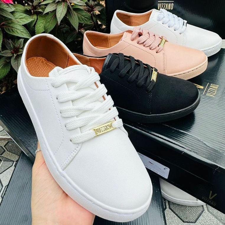 Sapato Feminino Sapato Vizzano Branco Com Glitter Tênis Vizzano