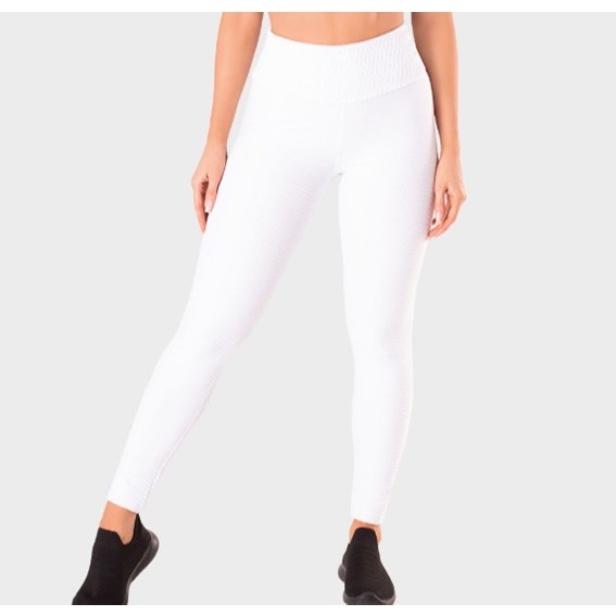 Legging Textura Branca Romance Cós Alto Zero Transparência (P