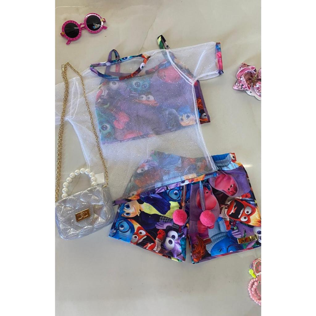 conjunto infantil divertidamente conjunto 3 pçs infantil menina filme divertidamente moda blogueirinha