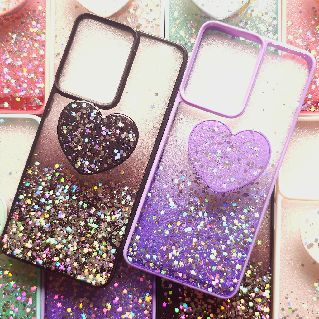 Capa Capinha case anti impacto para Motorola Moto G34 - Capinha com glitter e Pop Socket para Motorola Moto G34