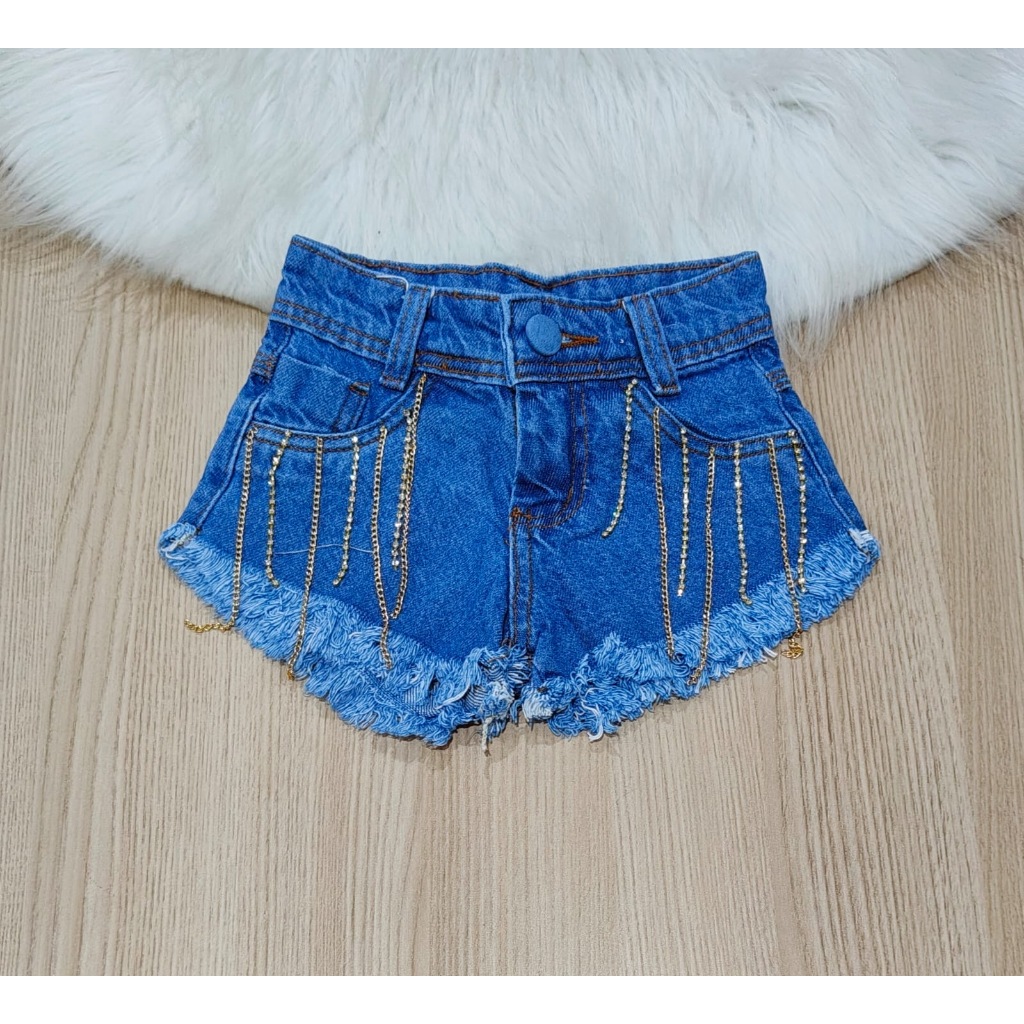 Shorts Jeans Feminino Infantil com Strass