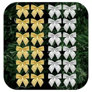 Kit 24 Laço Laçinhos Metálico 5cm Natalino Enfeite Decorativo Laços Premium DOURADO/PRATEADO
