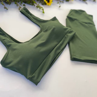 Kit Conjunto Short Cintura Alta Suplex e Top Academia Fitness Regata Básico Com Bojo Removível