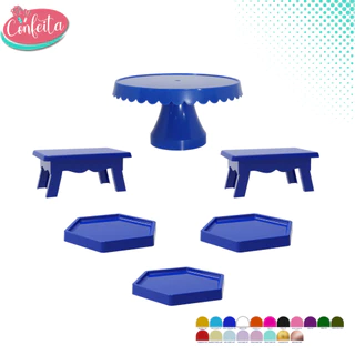 Kit Decoração Mesa de Festa Completo Com Boleira Popi, Mesa para Doces e Bandeja Sextavada