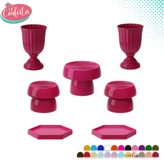 Kit Decoração Mesa de Festa Completo Com Vasos Dubai, Boleiras Alegra e Bandeja Sextavada