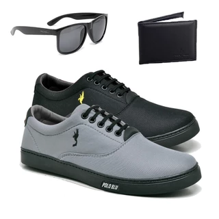 Kit 2 Pares Tênis Sapatênis Masculino Polo Blu Cano Curto em Lona com Óculos e Carteira do 37 ao 46