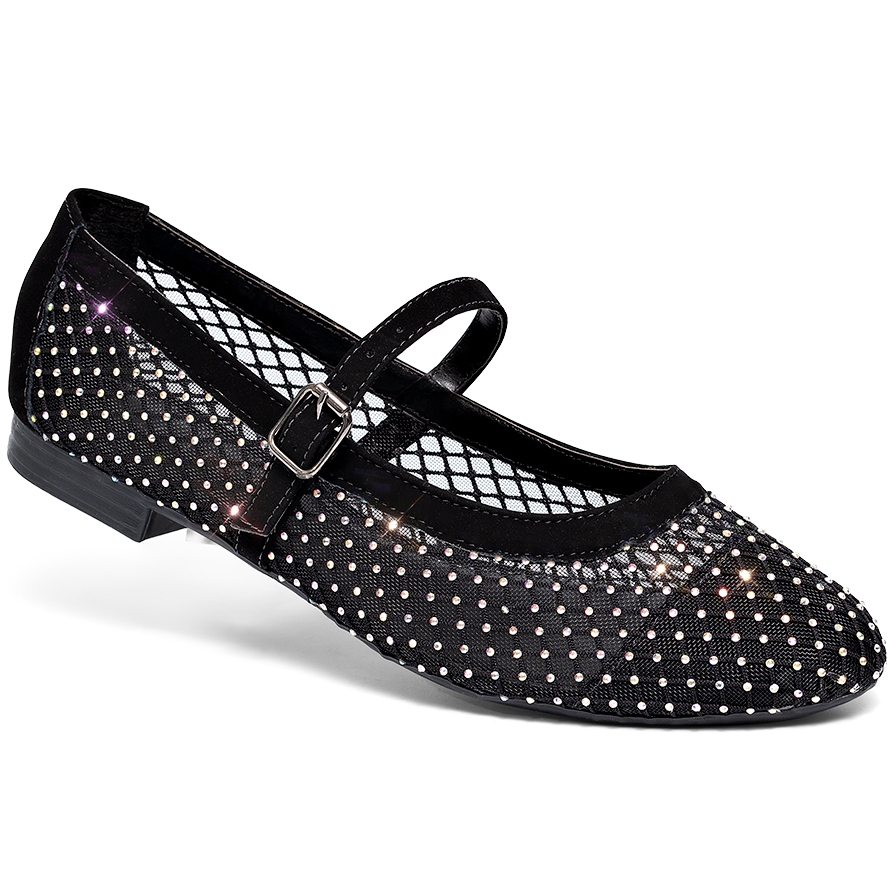 Sapatilha Feminina Lumiss Boneca Confortável Tela Hotfix Strass Brilho Fivela Bico Redondo Blogueira