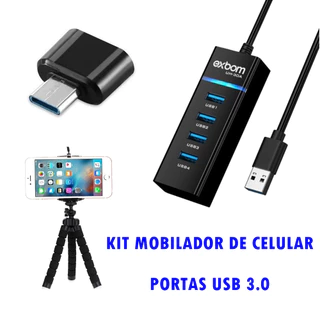 Kit Mobilador Profissional Adaptador Teclado Mouse Para Celular Hub Usb 4 Portas Otg Tipo C Tripé em Oferta na Shopee