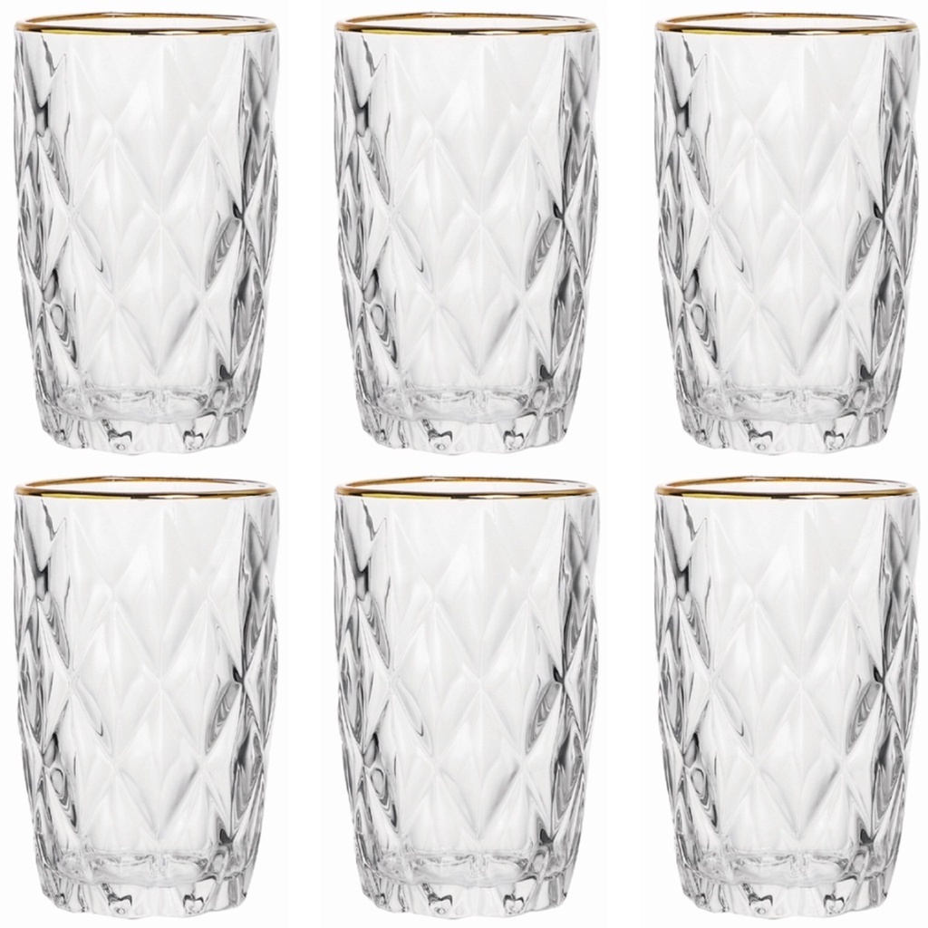Conjunto 6 Copos Vidro Diamond Pesado Luxo Resistente Multiuso Mesa Posta