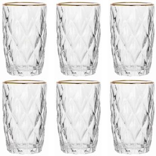 Conjunto 6 Copos Vidro Diamond Pesado Luxo Resistente Multiuso Mesa Posta