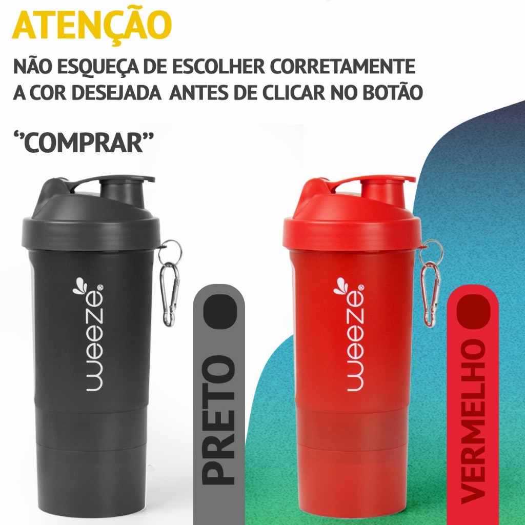 Coqueteleira Shaker 500ml com 3 Compartimentos Garrafa Academia ...