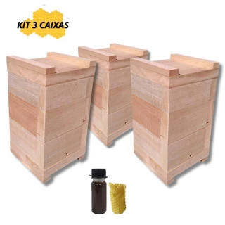 Kit 3 Caixas de Abelhas Jatai Mirim Asf Inpa Madeira Eucalipto Rosa 10x10cm Interno + Atrativo + Cera