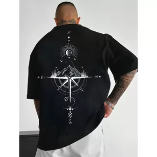 Camiseta OverSized Bússola (ESCUDO) E (COSTAS) Masculina Feminina Algodão Camisa Costura Reforçada Unissex StreetWear