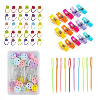 kit 20 Marcador de Ponto + 50 alfinetes + Clips wonder Prendedor + 5 Agulhas Costura Crochê Tricô bordado