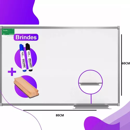 Lousa Quadro Branco Moldura 80x60 Cm Com Kit Apagador e Canetas Alumínio