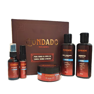 Kit Barba Cabelo Bigode Oceano Condado Amadeirado 5 itens Shampoo Balm Hidratante Óleo Colônia