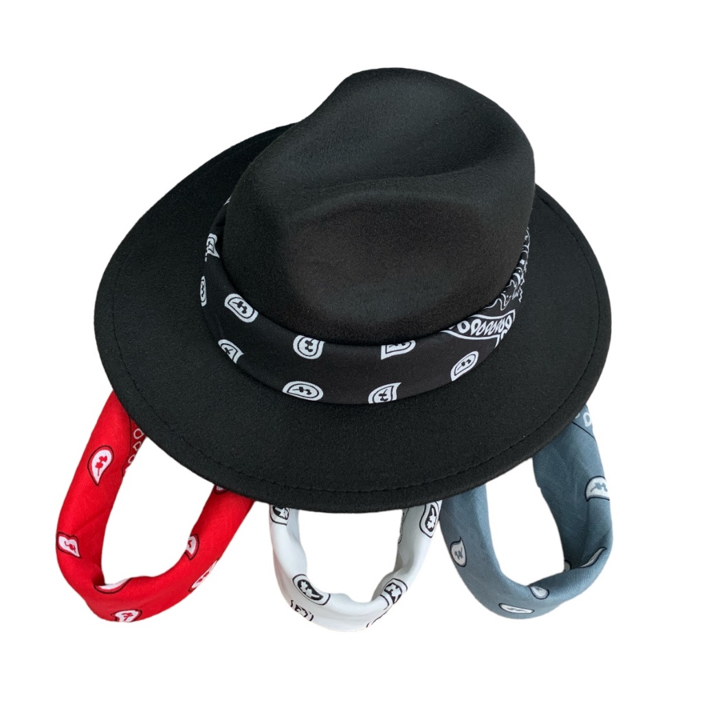 Kit de chapéu fedora de feltro aba média com 4 bandanas