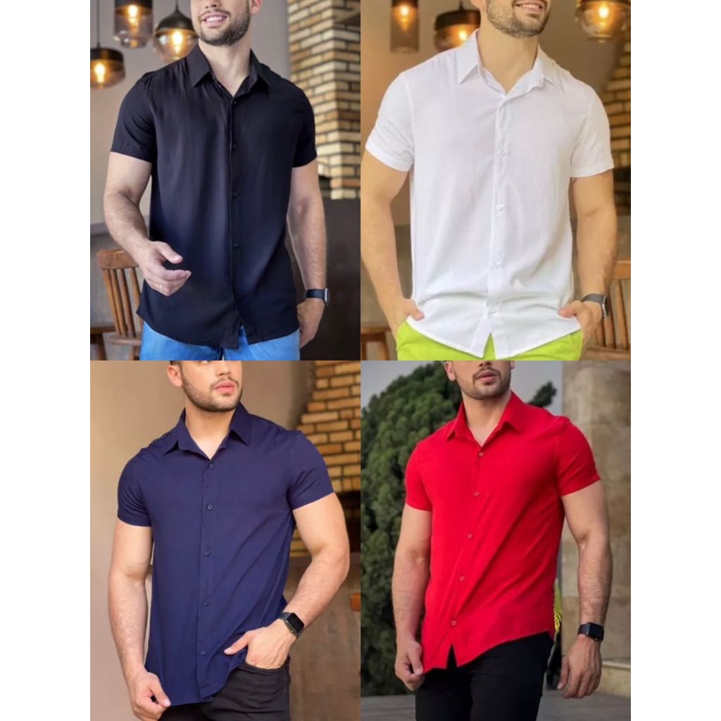 Camisa Social Masculina Manga Curta Forma Tradicional