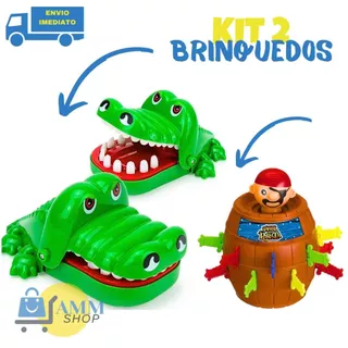 Kit 2 Jogos Brinquedo Crocodilo Morde Dedo Jacare Dentista Aperta Dente E Jogo Pula Pirata Pequeno