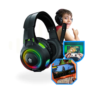 Fone Headset Gamer C/ Luz Led P/ Celular Jogar Free Fire Cor Preto Cor da luz Rainbow