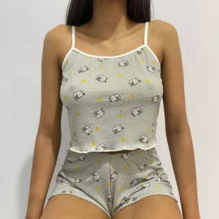 Pijama Baby Doll Alcinha Cropped Ondinha
