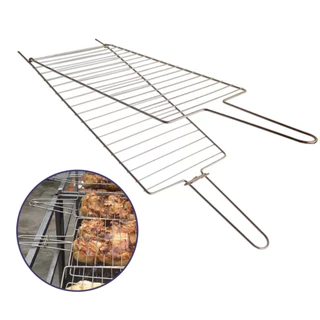 Grelha Dupla Churrasqueira Aço Cromado Reforçado Resistente Churrasco Para Peixe Carne Frango Multiuso