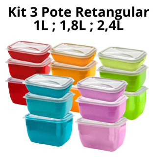 Kit Conjunto Potes De Pl Sticos Com Tampa Retangular Resistentes