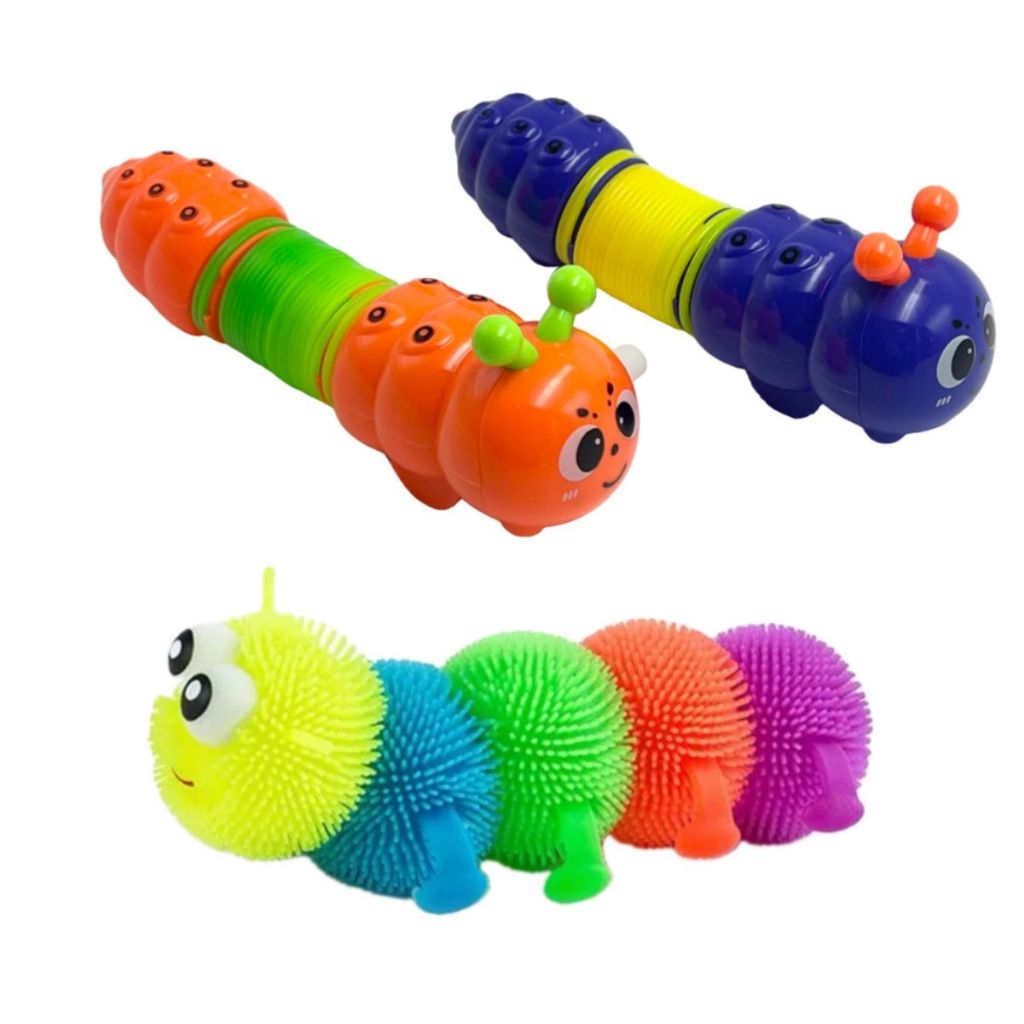 Brinquedo infantil Centopeia Lagarta com Luz de Apertar E Esticar ...