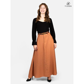 Saia Longa Feminina de Alfaiataria Marrant Premium com Cinto e Bolsos Moda Elegante SL65