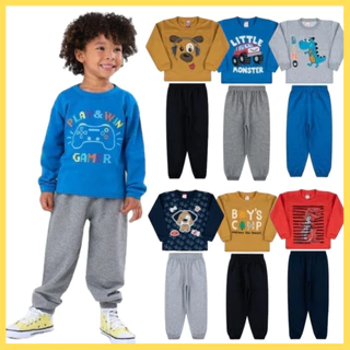 Kit Sortido 6 Peças de Roupas Masculino Infantil Inverno 3 Casacos 3 Calças de 1 ao 8