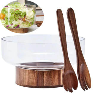 Saladeira Vidro Com Suporte e Utensílios