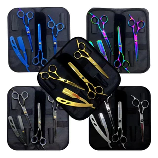 Kit 3 Tesouras Profissionais Barbeiro Fio Navalha Desbaste
