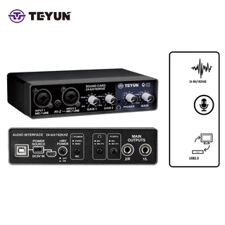 TEYUN-Profissional USB Interface De Áudio, Placa De Som Com Monitor, Gravação De Guitarra Elétrica, 48V Phantom Power