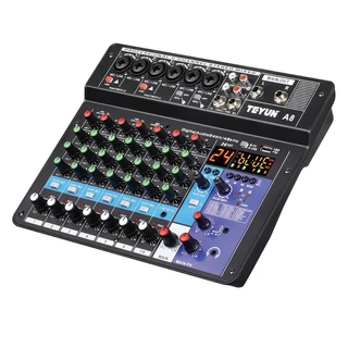 A8 Audio Mixing Console Sound Table Board, 8 Canais, Entrada de Computador PC, 48V, Power Number Live Broadcast, Equipamento Áudio