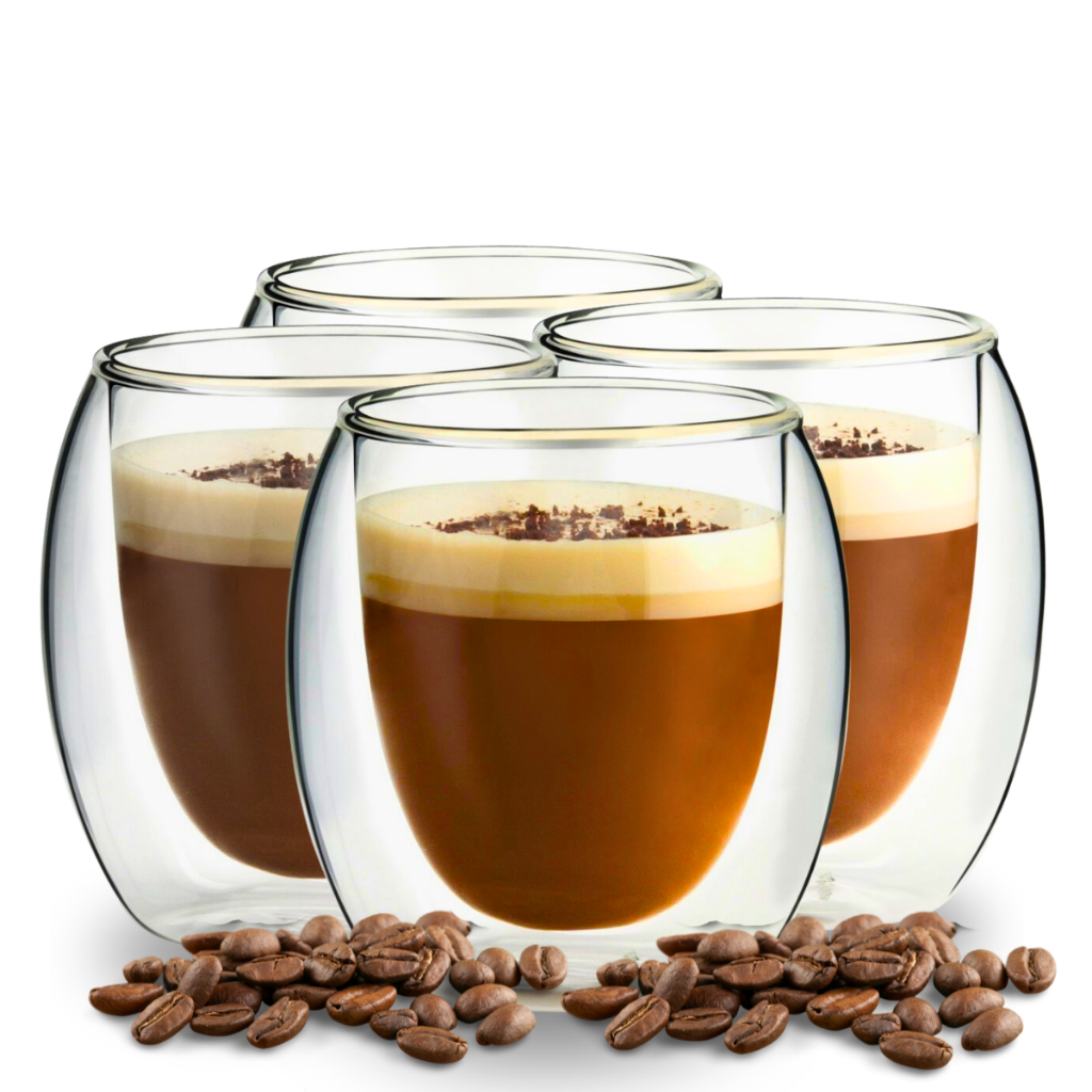 Kit 4 copo Parede Dupla Vidro Café Chá Moderna
