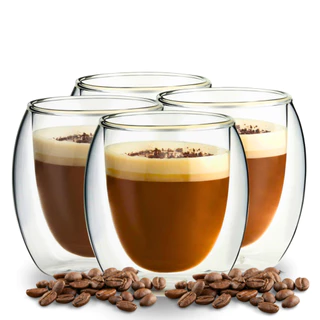 Kit 4 copo Parede Dupla Vidro Café Chá Moderna