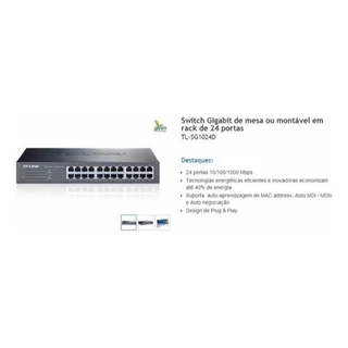 Switch Gigabit de Mesa ou Rack TL-SG1024D 24 Portas TP-Link