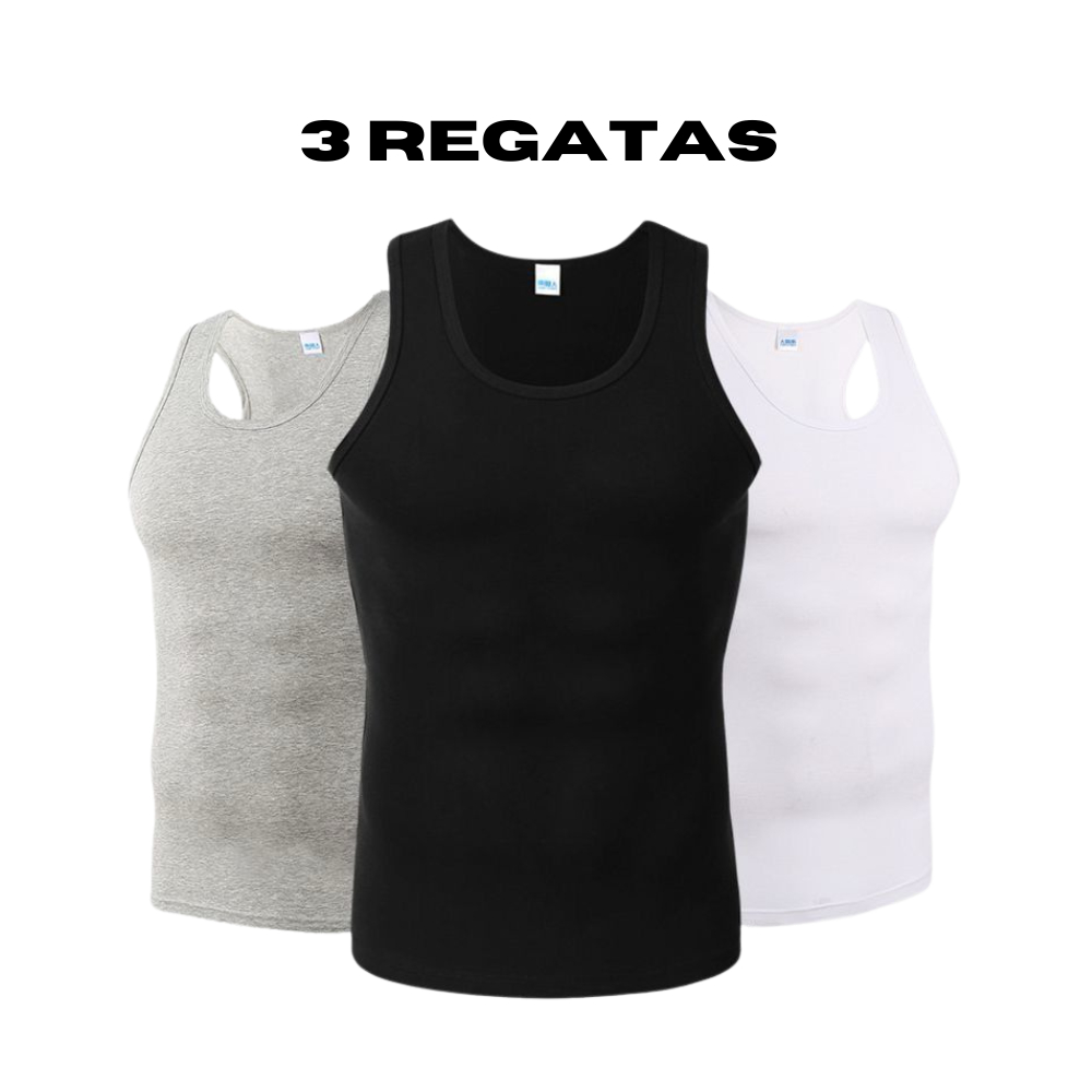 3 Regatas Masculina Básica Canelada