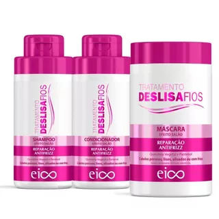 Kit Eico Deslisa Fios Shampoo Sem Sal e Condicionador Leave-in 450ml + Máscara Tratamento Hidratação
