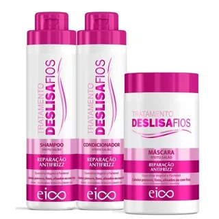 Eico Deslisa Fios Shampoo e Condicionador 800ml + Máscara Antifrizz Brilho Proteção Térmica 1kg