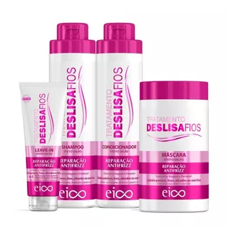 Eico Deslisa Fios Shampoo Sem Sal e Condicionador 800ml + Máscara Hidratação 1kg + Creme Finalizador Leave-in 200ml