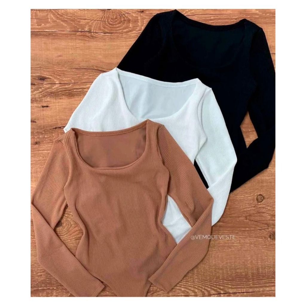 Body Bori Feminino anarruga manga longa Tecido Canelado premium Inverno ...