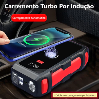 3 EM 1 Auxiliador Partida PowerBank Portátil Multifuncional Indução 12000mAh 12V Moto Carro Celular
