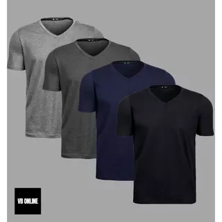 VB ONLINE Kit 4 Camisetas Masculinas Plus Size Gola V Meia Malha Tamanho Grande Do G1 ao G4
