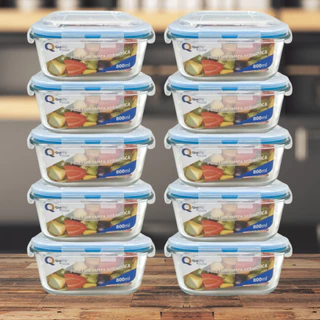 Kit com 10 Potes Hermético Quadrado de Vidro 4 Travas para Marmita 800ml - Qualityhouse