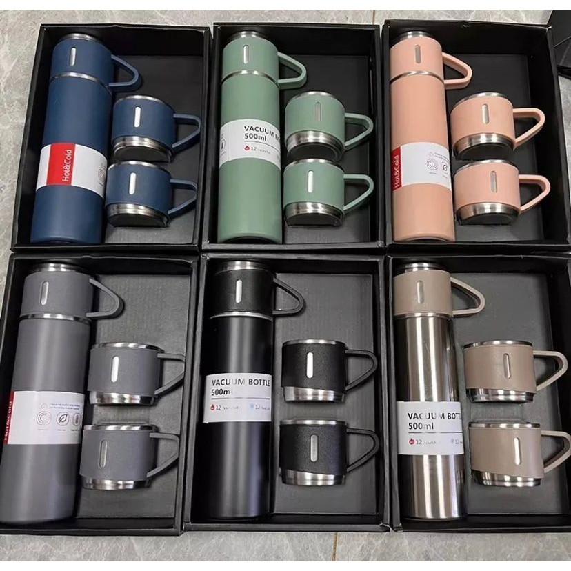 Garrafa Térmica Inox 500ml + 3 Xícaras | Vacuum Flask Portát