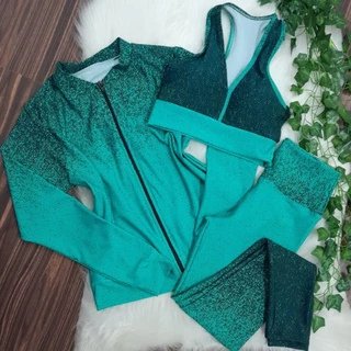 conjunto trio bomber leg top degrade fitness academia