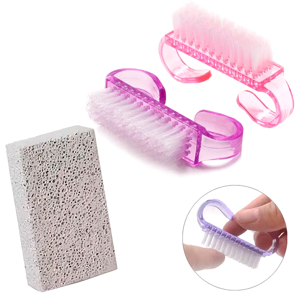 Kit Escovinhas e Pedra Pomes Para Esfoliação de Pele Remover Calos