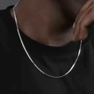 Colar Masculino Cubinho Veneziana Fino 2mm Aço Inox Prata 60cm