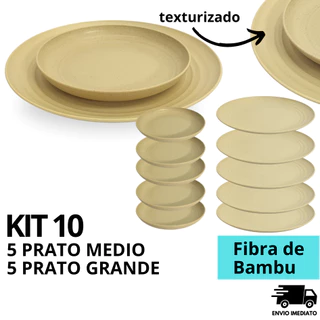 Novo Kit 5 Pratos Grande+ 5 Pratos Medio Fibra de Bambu Resistente Louça para Casa Decoração Cozinha